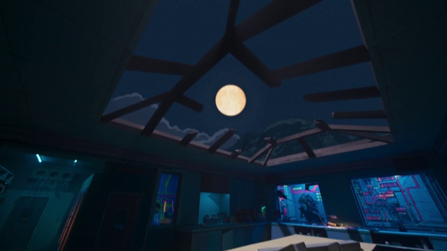 Video Reference: Building, Sky, Blue, Lighting, Ceiling, Electric blue, Space, House, Event, Darkness