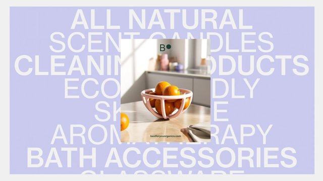 Video Reference: oranges, fruit bowl, countertop, kitchen, minimalist, product ad, natural products, bath accessories, lavender background, text overlay, sunlight, still life, home decor, organic, cleaning products