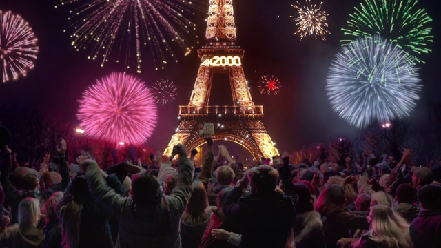 Video Reference: Sky, Fireworks, Light, World, Purple, Entertainment, Lighting, Tower, Outdoor recreation, Pink