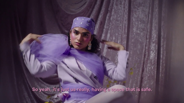 Video Reference: Purple, Flash photography, Glove, Violet, Event, Electric blue, Plant, Magenta, Happy, Curtain