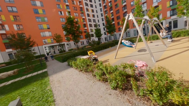 Video Reference: Plant, Building, Window, Tree, Infrastructure, Urban design, Grass, Condominium, Public space, Sidewalk