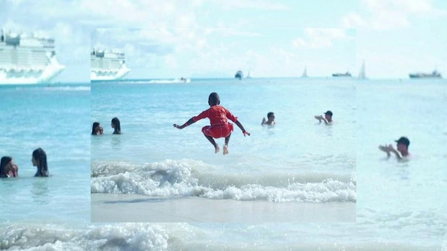 Video Reference: Water, Cloud, Sky, People on beach, Boat, Coastal and oceanic landforms, Beach, Surfing Equipment, Leisure, Travel