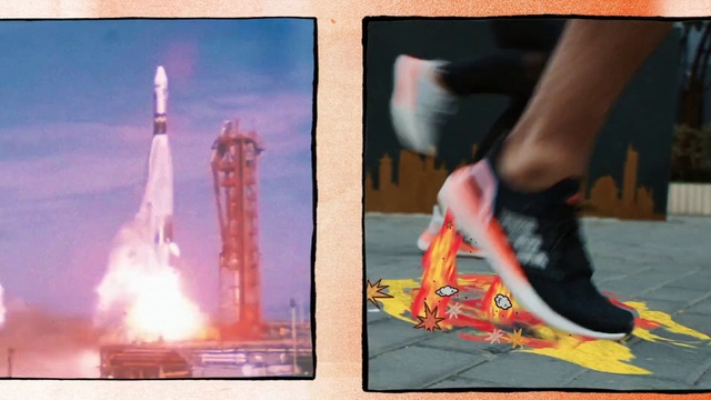 Video Reference: Tower, Art, Sky, Knee, Thigh, Human leg, Calf, Foot, Rectangle, Font