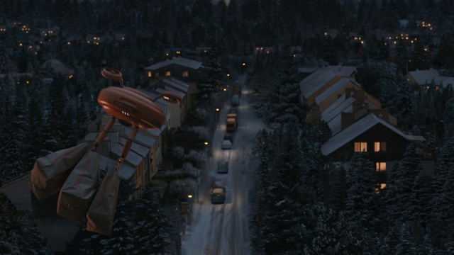 Video Reference: Street light, Building, Lighting, Snow, Tree, Freezing, Biome, Atmospheric phenomenon, Residential area, Landscape