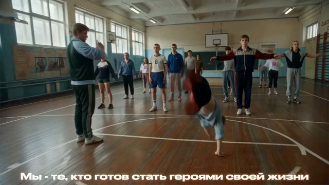 Video Reference: school gym, students, handstand, gymnasium, youth group, sports hall, indoor, exercise, training, team, subtitle, russian text, athletics, classroom, performance, teenagers