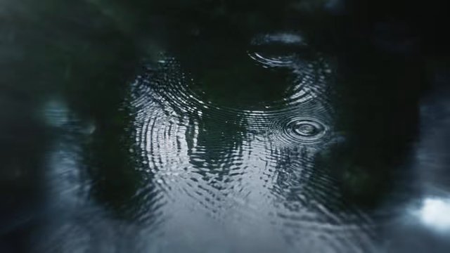 Video Reference: water, raindrops, ripples, reflection, close-up, abstract, dark, surface, liquid, texture, moody, outdoors, rain, pattern