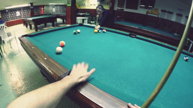 Video Reference: Billiard table, Table, Billiard room, Baize, Billiard ball, Sports equipment, Furniture, Pool, Pool player, Cue stick