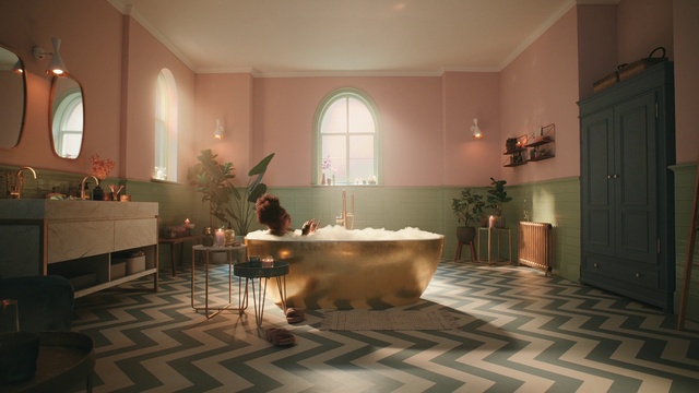 Video Reference: Furniture, Property, Plant, Houseplant, Building, Interior design, Tile flooring, Living room, Architecture, House