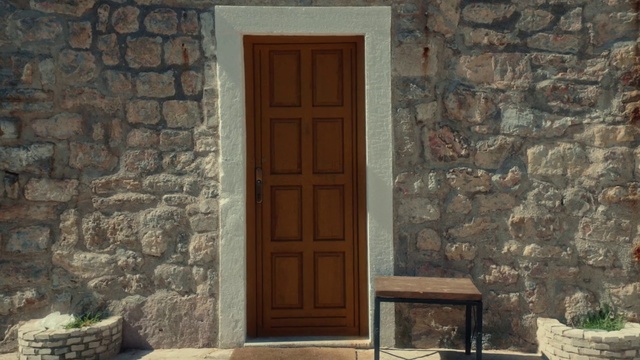 Video Reference: Brown, Door, Building, Plant, Window, Wood, Fixture, Rectangle, Brickwork, Brick