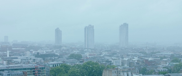 Video Reference: Building, Skyscraper, Sky, Atmosphere, Fog, Tower block, Urban design, Atmospheric phenomenon, Grey, Tree